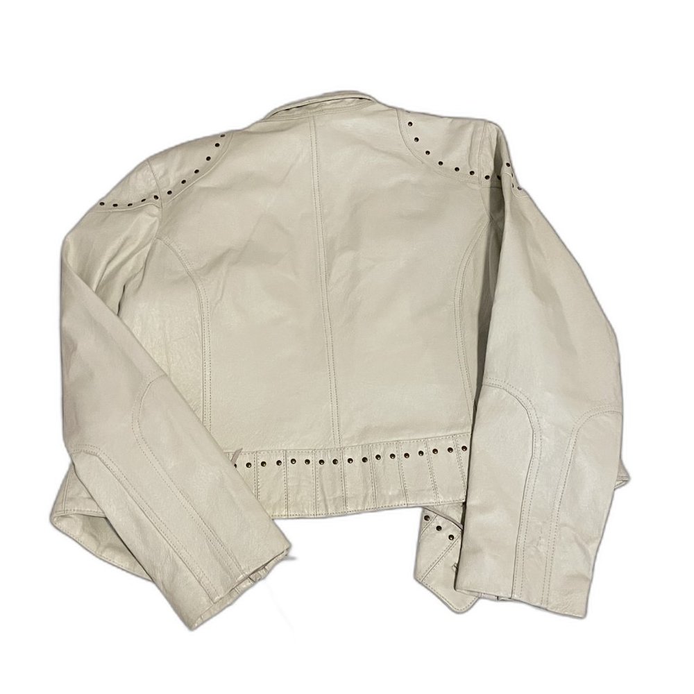 BOSTON PROPER WHITE LEATHER MOTO JACKET WITH STUDS SIZE LARGE - Picture 6 of 11